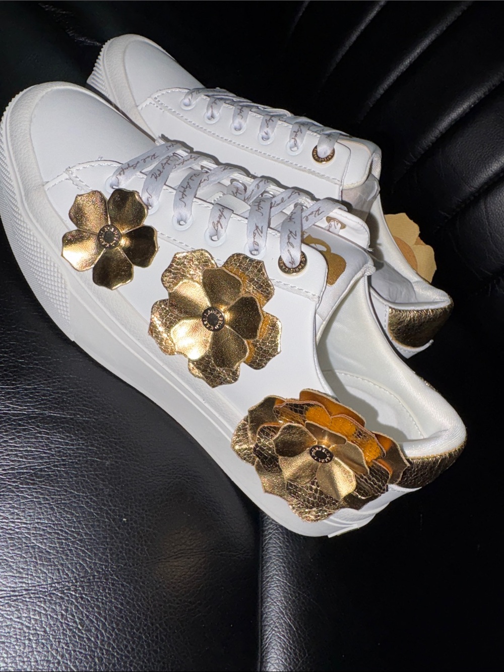 White Sneakers with Gold Floral Appliqués - Picture 4 of 7